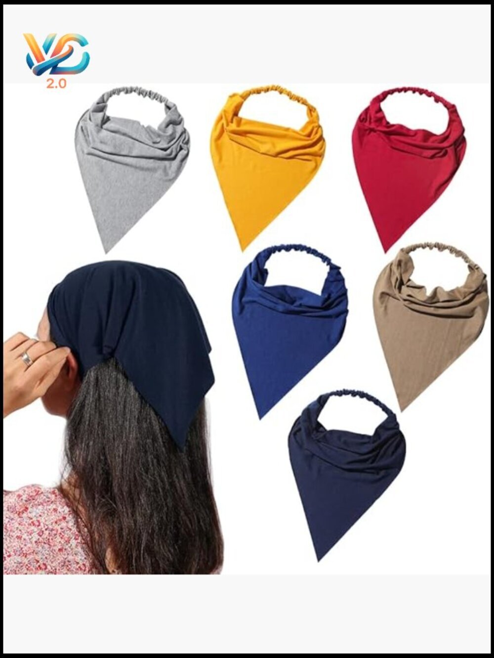 6 Pack Boho Triangle Hair Scarf Headband with Clips Non Slip